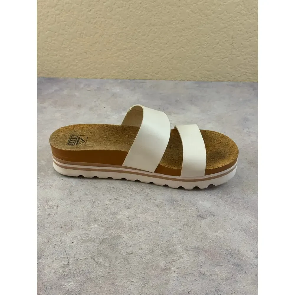 Reef Cushion Vista Hi White Double-Strap Platform Slide Sandals Womens Sz 8